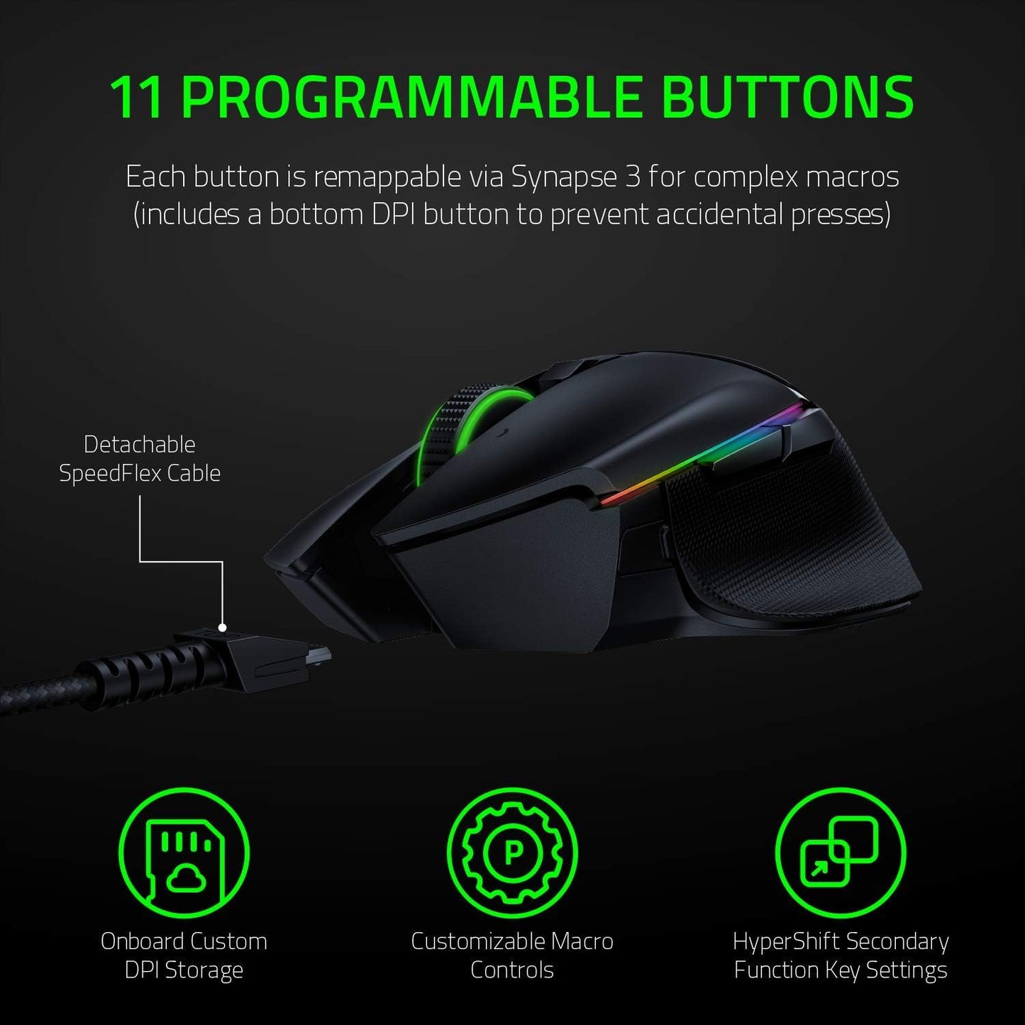 Basilisk Ultimate Wireless Gaming Mouse: 20K DPI Optical Sensor - 11 Programmable Buttons - 100Hr Battery - Classic Black