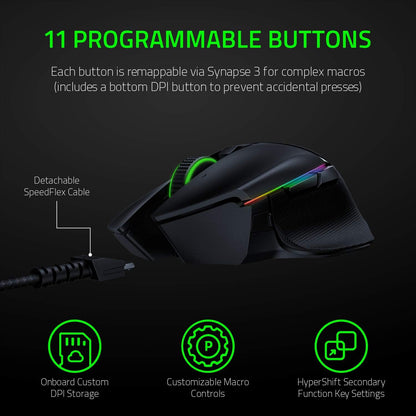 Basilisk Ultimate Wireless Gaming Mouse: 20K DPI Optical Sensor - 11 Programmable Buttons - 100Hr Battery - Classic Black